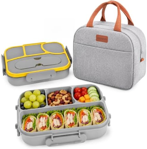 Lunch Box Set Bento Box, 4-Compartment Lunch Containers,High Capacity Lunch Tote Bags for Work, Travel, Outdoor (Grey)