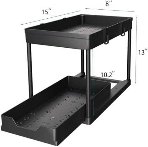 DEKAVA Under Sink Organizer 2 Pack, Bathroom Cabinet Organizer, 2 Tier Sliding Cabinet Basket Organizer Drawer, Multi-Purpose Bath Collection Baskets for Bathroom (Black)