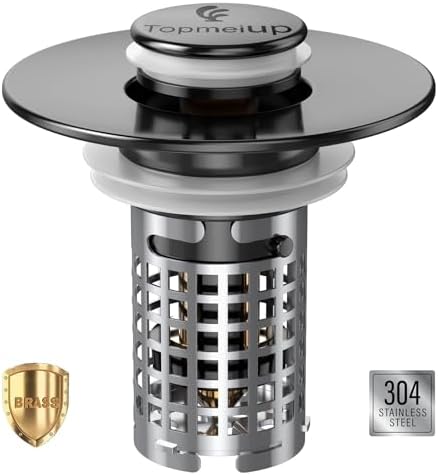 Bathroom Sink Drain Strainer, Pop-up Sink Drain Strainer with Removable Stainless Steel Strainer Basket Hair Catcher, Bathroom Sink Strainer for Bathroom Sink Stopper Replacement
