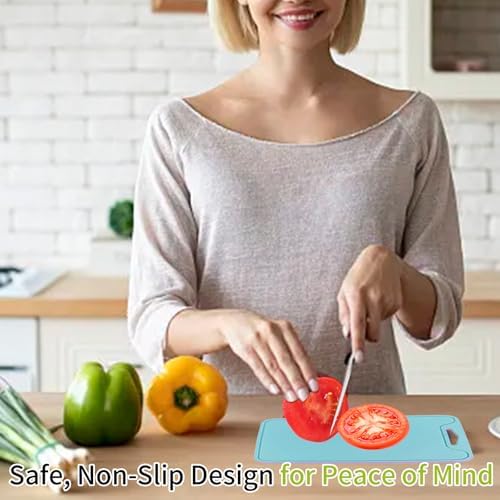 Flexible Plastic Cutting Boards for Kitchen, 11.8''x 8.6'' Silicone Cutting Board, BPA Free Non Slip Cutting Mat for Meat, Vegetables and Fruit with Easy Grip Handle, Dishwasher Safe (Blue)
