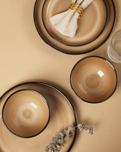 Pokini Stoneware Dinnerware Sets for 4, 12pcs Plates and Bowls Sets Dishes
