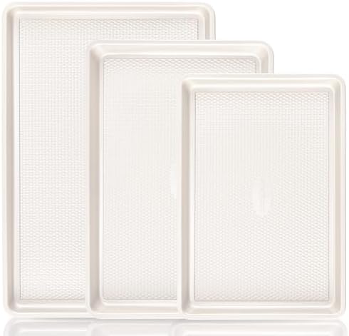 HONGBAKE 3 Pack Nonstick Ceramic Baking Sheet Pan Set for Oven, Non-Toxic Half/Quarter/Jelly Roll Pans with Diamond Texture, 0.8mm Aluminized Steel Cookie Trays for Cooking, Cream