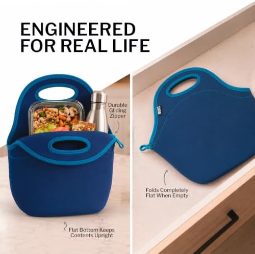 Built Gourmet Getaway Neoprene Lunch Bag - Insulated, Reusable, & Machine-Washable Lunch Tote for Hot and Cold Food Storage, Lightweight & Reusable - One Size (Navy)