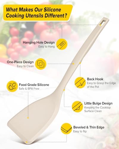 BUNDLEPRO Silicone Cooking Utensils Set, 4 Pcs Spatula and Spoon Set, Khaki
