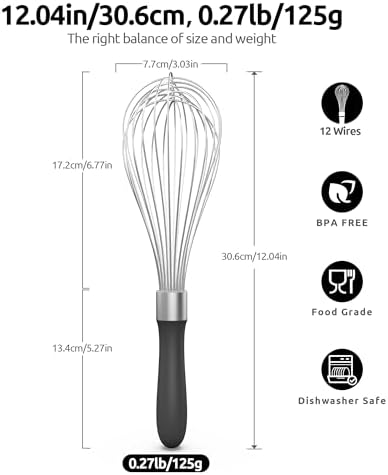 U-Taste Wire Whisk for Cooking, 18/10 Stainless Steel Balloon Wisk, L/Black