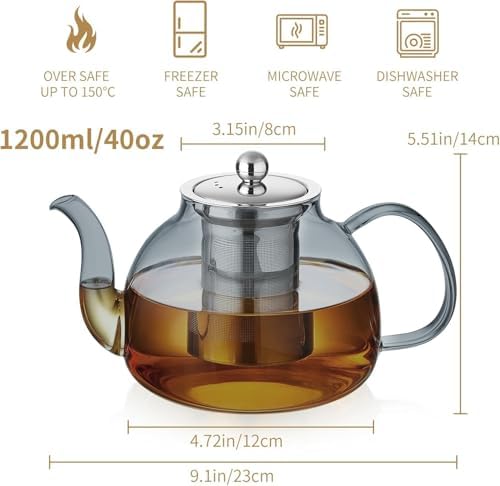 DOPUDO Glass Teapot with Infuser, 40 oz Borosilicate Tea Kettle