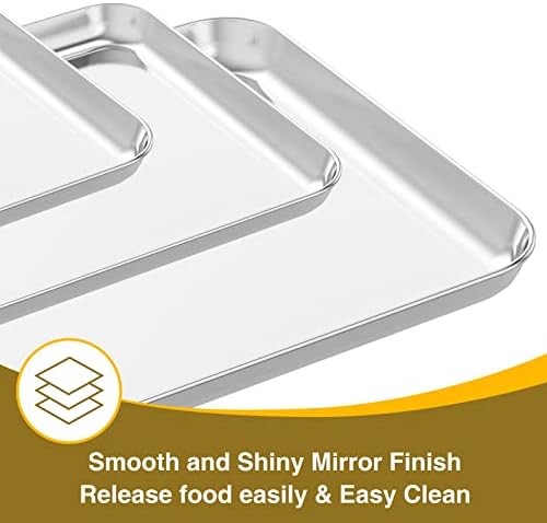 Wildone Baking Sheet with Rack Set (3 Pans + 3 Racks), Stainless Steel Baking Pan Cookie Sheet with Cooling Rack, Non Toxic & Heavy Duty & Easy Clean (Pack of 2)