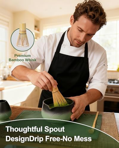 ZENS Premium Matcha Whisk Set with Blooming Cup, 7pcs Matcha Set, Green