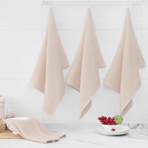 Homaxy 100% Cotton Oversized Waffle Weave Kitchen Towels 8-Pack, Beige