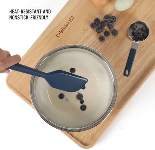 Calphalon Edge Silicone Scraper, Flexible Kitchen Scraper Spatula with Reinforced Core, Heat-Resistant Nonstick-Safe Tool for Baking, Mixing & Cooking, Navy Blue