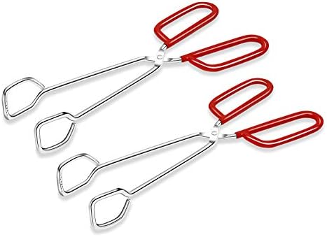 Hiash 10-Inch Heavy Duty Stainless Steel Kitchen Tongs - Non-Slip Comfortable Red Grip, Scissor Design, Heat Resistant for BBQ and Cooking, Set of 2