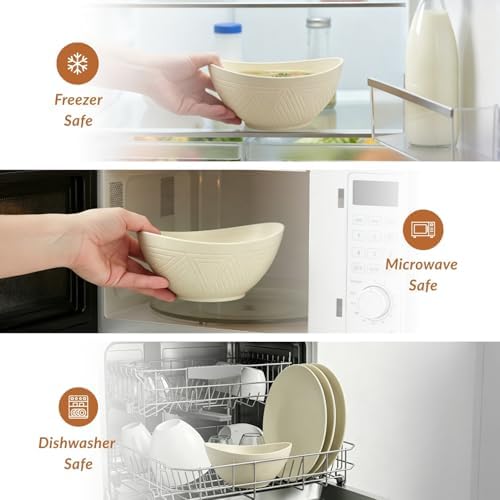 Homienly Unbreakable Cereal Bowls Wheat Straw Bowls Set 26 OZ Plastic Bowls Alternative for Kitchen 6 PCS Resuable Dessert Bowls for Party,New Home,Dorm Microwave & Dishwasher Safe-Beige