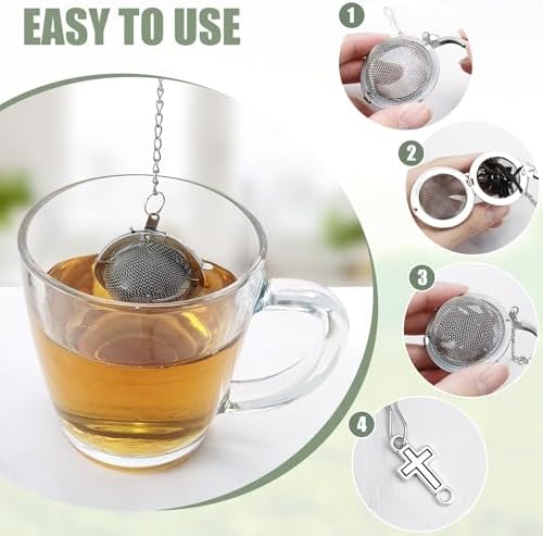 2Pcs Christian Baptism Tea Infuser, 2.1” Tea Ball with Jesus Cross Pendant