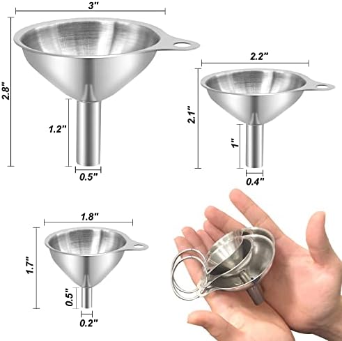 Anaeat Stainless Steel Mini Kitchen Funnel Set, 3 Pack Durable Metal Filling Funnels for Transferring Liquid, Dry ingredients, Cosmetic Lotion, Fluid, Spices, Powder - Food-Grade & High Heat Resistant
