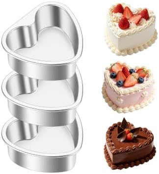 TeamFar 3 PCS Heart Cake Pan, 4 Inch Stainless Steel Heart Shaped Cake Pans