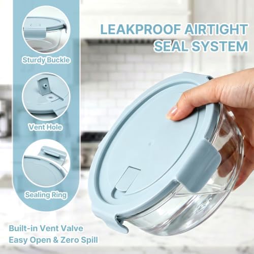 4 PACK 22oz Glass Meal Prep Containers, Glass Food Storage Containers with Airtight Lids, Leak Proof, Easy to Clean, Microwave, Dishwasher, Oven, and Freezer Safe
