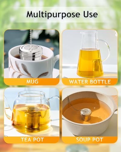 HOUSE AGAIN Tea Infuser, Extra Fine Mesh Tea Infusers for Loose Tea, 18/8 Stainless Steel Tea Strainer with Extended Chain Hook, Tea Steeper for Brew Tea, Spices & Seasonings Small × 2 (Pack of 2)