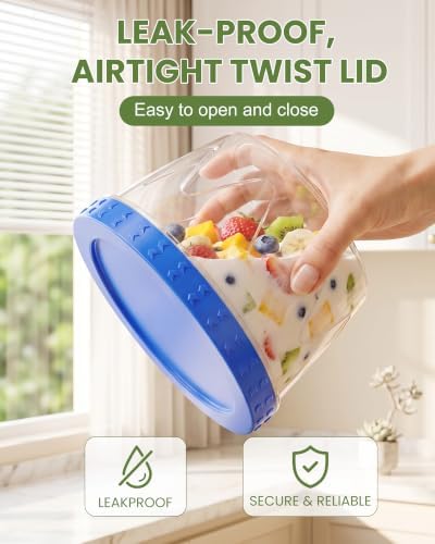 6 Pack-17oz Reusable Freezer Storage Containers, [STURDIER and MORE DURABLE] Airtight Plastic Food Storage Containers with Twist Top Lids, |BPA Free| Stackable | Leakproof| Microwave/Dishwasher Safe
