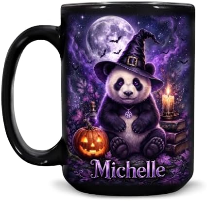 Hyturtle Personalized Halloween Panda Mug, Custom Name Gift for Women