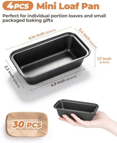 Bake Choice 4 Pack Mini Loaf Pans with 30PCS loaf liners