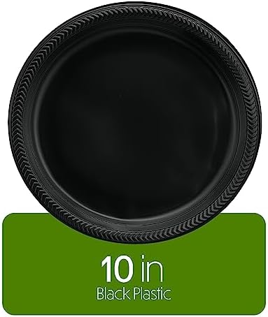 PLASTICPRO 200 PCS Black Plastic Plates Light Weight 10'' Inch Plastic Dinner Plates Black Plates Disposable for Party and Wedding