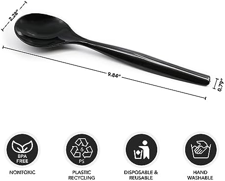 Party Essentials Disposable Heavy Duty Plastic Serving Utensils for Buffets Events Parties, 18-Count 10" Spoons, Black