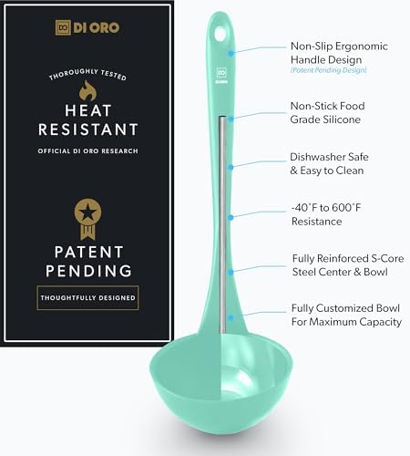 DI ORO Silicone Ladle - Soup & Serving, 600F Heat Resistant, Mint