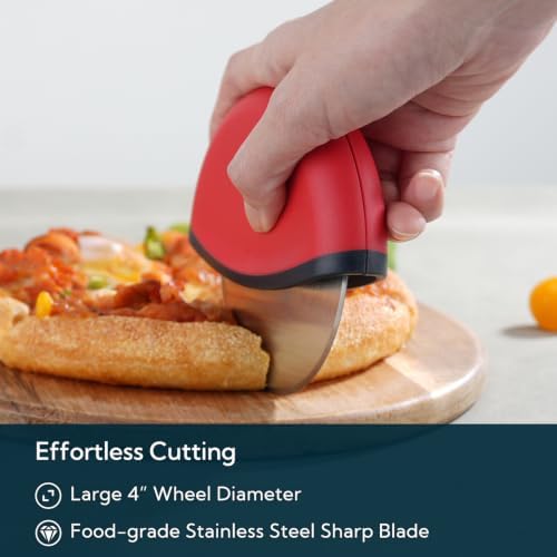 KITCHENDAO Pizza Cutter Wheel with Cover, Detachable, 4 Inch Blade, Red