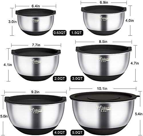 Wildone Mixing Bowls with Airtight Lids, Stainless Steel Mixing Bowls Set