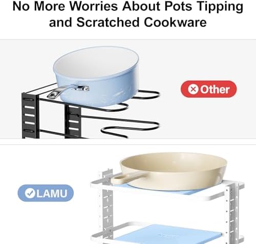 LAMU Pots and Pans Organizer for under Cabinet, 6-Tier Heavy Duty Pan Pot Organizers inside Cabinet Adjustable 14 to 24.57", Pot Rack Kitchen Cabinet Organization and Storage Holds up to 12" Cookware