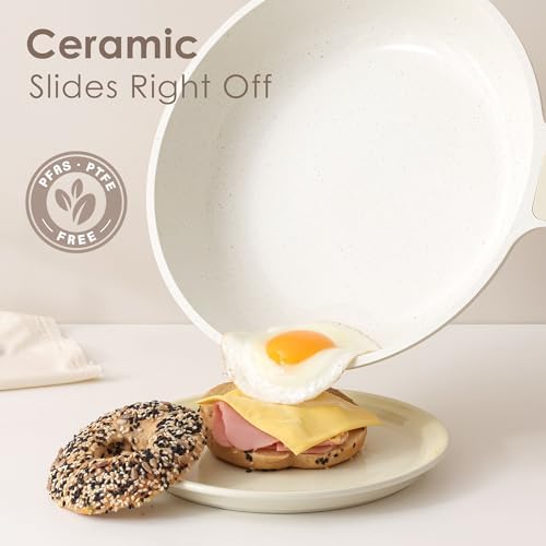 SENSARTE Nonstick Ceramic Frying Pan 12.5-Inch, Healthy Non Toxic Skillet, Induction Compatible Omelet Pan with Heat Resistant Handle, PTFE/PFAS-Free, Cream White