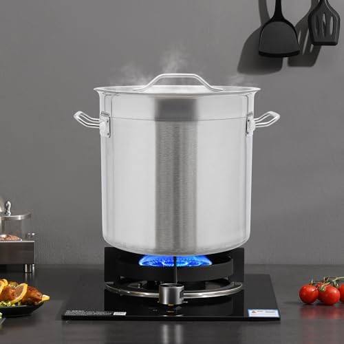 18 Quart Stainless Steel Stockpot Commercial Large Stock Pot with Lid & Handles, Cookware Soup Pot for Boiling Cooking Stew, Induction Cooking Pot for Home Restaurant Hotel (17L/18Qt)