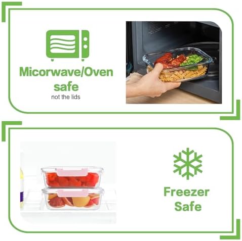 10 Pack Borosilicate Glass Meal Prep Containers with Locking Lids, Glass Food Storage Containers Set, Airtight Lunch Bento Boxes, BPA-Free & Leak Proof, 36oz & 14oz, Freezer, Oven Safe-Pink