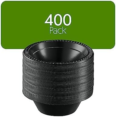 PLASTICPRO 400 PCS Black Plastic Bowls Light Weight 12 oz Plastic Soup Bowls Black Salad Plates Disposable for Party and Wedding