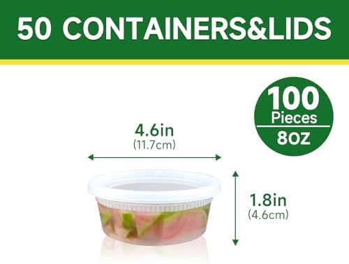 Dealusy 50 Set 8 oz Deli Containers with Lids