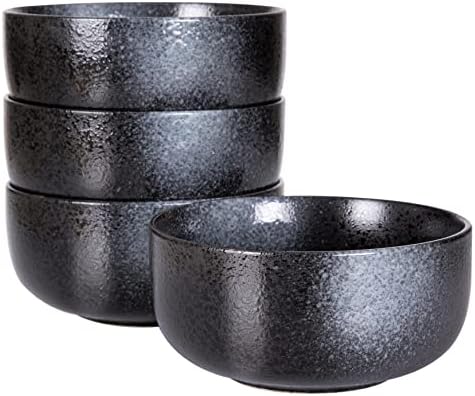 S&Q'S CERAMICS Soup Bowls - 36 Ounce Ceramic Bowl Set, Kitchen Bowls for Large Cereal, Noodle, Soup, Breakfast, Microwave and Dishwasher Safe, [Set of 4], Black and Grey