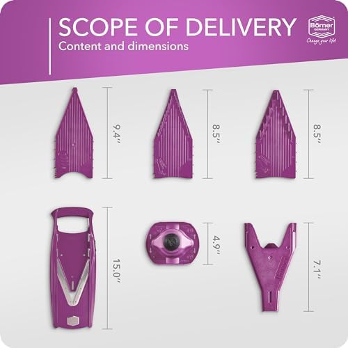 Börner Mandoline Slicer V5 (Starter Set) • Vegetable V-Slicer for Slices, Sticks & Dices in Various Sizes • With Stainless Steel V-Blade • Adjustable Kitchen Slicer • Color: Purple
