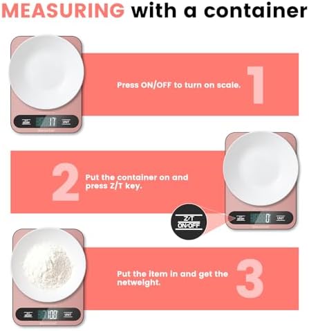Premium Digital Kitchen Scale, Precision Accurate to 1g, Stainless Steel with LCD Display, 6 Units with Tare Function，Pink - Perfect for Baking, Cooking, and Coffee