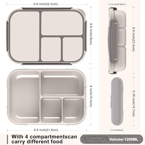 Amathley Lunch Box Kids,Bento Box Adult,Leakproof Lunch Containers for Adults/Kids/Toddler,1200ML-4 Compartments bento Lunch box with Utensil,Microwave & Dishwasher & Freezer Safe (White)