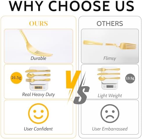 N9R 500PCS Gold Plastic Silverware, Disposable Plastic Cutlery/Utensils