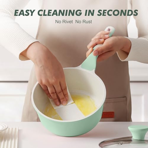 SENSARTE Ceramic Nonstick Saucepan with Lid 2.0QT, PTFE/PFAS Free, Green
