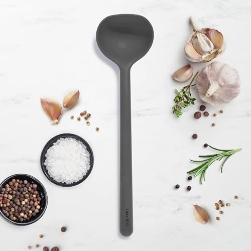 GreenPan Silicone Ladle, Soup Mixing Stirring Serving, Cooking Kitchen Utensil, Flexible Rubber Nonstick Cookware, Rigid Steel Core, Heat-Resistant, Anti-Slip Handle, BPA-Free, Dishwasher Safe, Gray