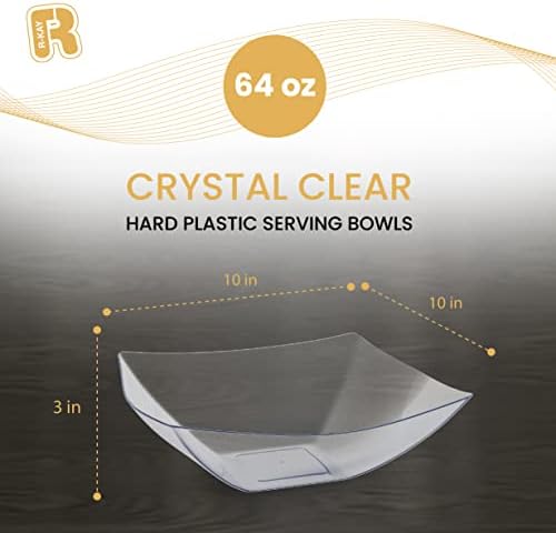 R-kay 6 Pack Extra Large Serving Bowl - 64 Ounce Plastic Serving Bowls For Entertaining - Clear Plastic Bowls For Salads And Snacks - Disposable bowls For All Occasions