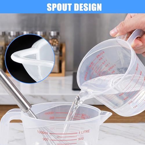 DTDNZKN 3 Pack Measuring Cups, 250ml (1-Cup), 500ml (2-Cup) &1000ml (4-Cup)