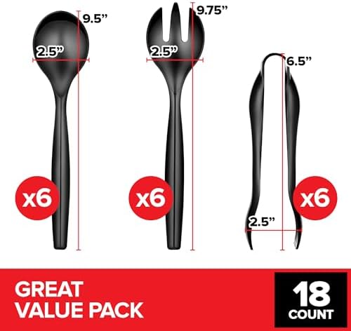 18 Count Disposable Serving Utensils, Black Plastic Serving Utensils Set for Catering Weddings, Holiday Parties, and More, Disposable Serving Spoons for Buffet, Party Utensils, Stock Your Home