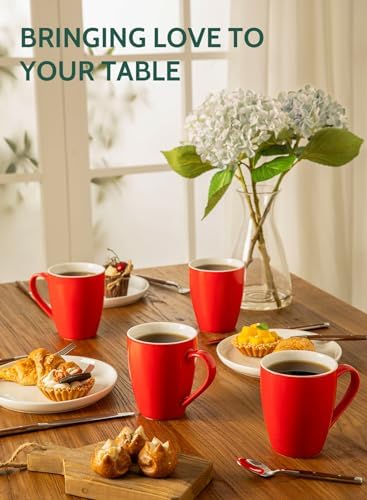 Sweese Porcelain Coffee Mugs - 16 Ounce (Top to the Rim) for Coffee, Latte, Tea, Cocoa, Set of 4, Red