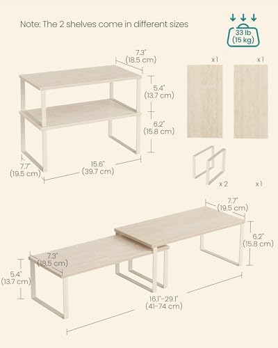 SONGMICS Cabinet Organizer Shelf, Set of 2 Spice Rack, Kitchen Storage