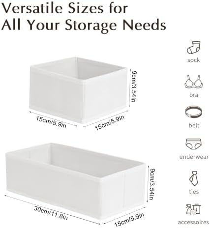 DIMJ Drawer Organizers - Set of 4 Fabric Closet Organizers and Storage, Drawer Dividers for Baby Clothes, Socks, Belt, Tie (White)