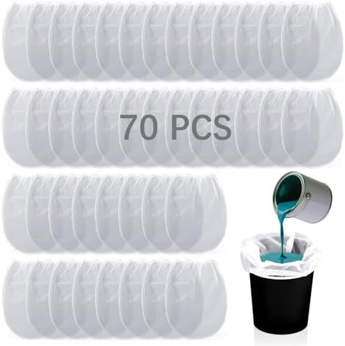 70 Pcs Paint Strainer Bags 5 Gallon, Bucket Paint Filters Strainer 5 Gal with Stretchable Elastic Top Opening paint Screen for 5 Gallon Bucket Nylon White Fine Mesh Bag for Gardening, Plant Protection