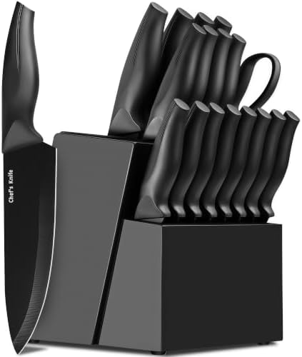 19-Piece Knife Set with Block with Built-in Sharpener, Dishwasher Safe